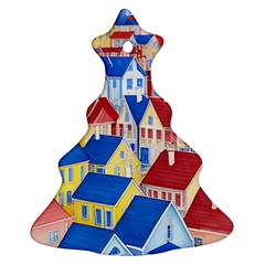 City Houses Cute Drawing Landscape Village Christmas Tree Ornament (two Sides)