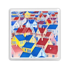 City Houses Cute Drawing Landscape Village Memory Card Reader (square)