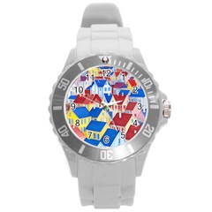 City Houses Cute Drawing Landscape Village Round Plastic Sport Watch (l)