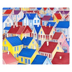 City Houses Cute Drawing Landscape Village Two Sides Premium Plush Fleece Blanket (small)