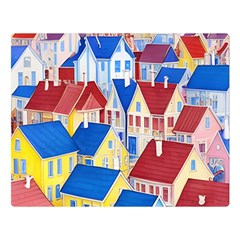 City Houses Cute Drawing Landscape Village Two Sides Premium Plush Fleece Blanket (large)