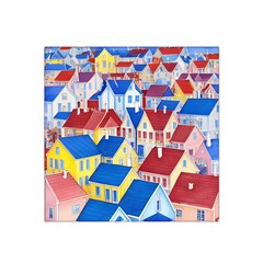 City Houses Cute Drawing Landscape Village Satin Bandana Scarf 22  X 22  by Bangk1t