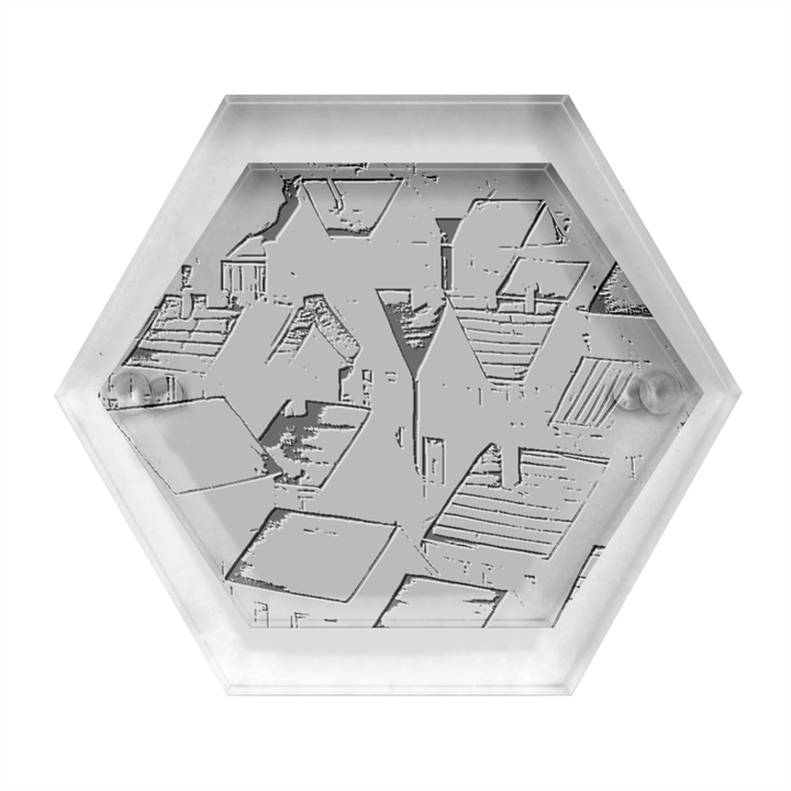 City Houses Cute Drawing Landscape Village Hexagon Wood Jewelry Box