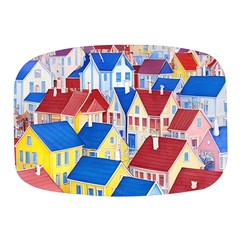 City Houses Cute Drawing Landscape Village Mini Square Pill Box by Bangk1t