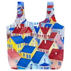 City Houses Cute Drawing Landscape Village Full Print Recycle Bag (xxl)