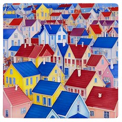 City Houses Cute Drawing Landscape Village Uv Print Square Tile Coaster  by Bangk1t