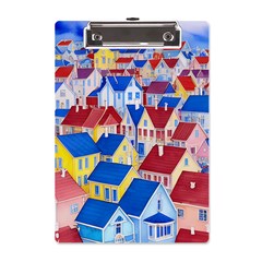 City Houses Cute Drawing Landscape Village A5 Acrylic Clipboard by Bangk1t