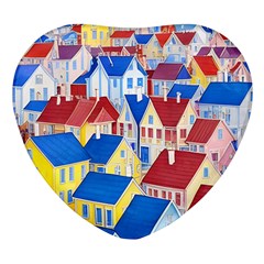 City Houses Cute Drawing Landscape Village Heart Glass Fridge Magnet (4 Pack)