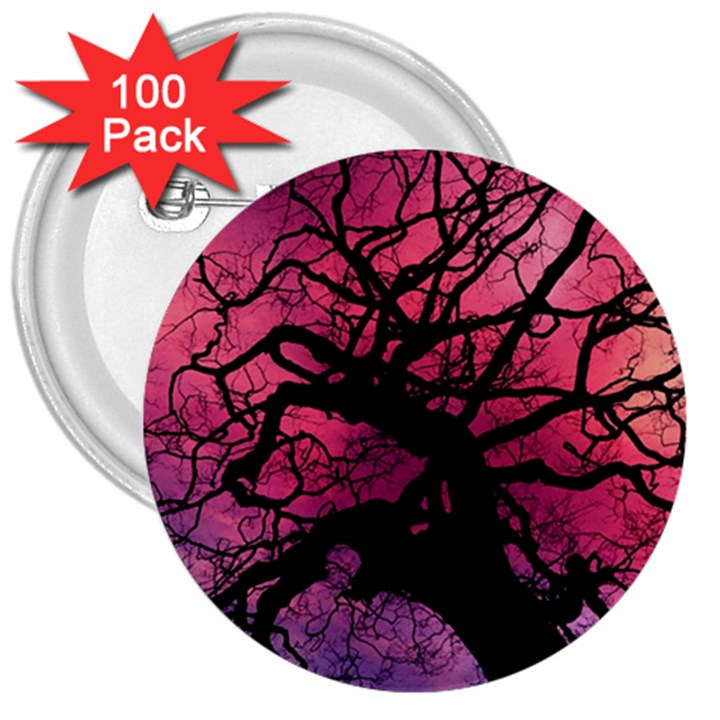 Trees Silhouette Sky Clouds Sunset 3  Buttons (100 pack) 