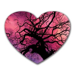 Trees Silhouette Sky Clouds Sunset Heart Mousepad