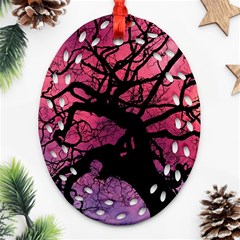 Trees Silhouette Sky Clouds Sunset Oval Filigree Ornament (two Sides) by Bangk1t