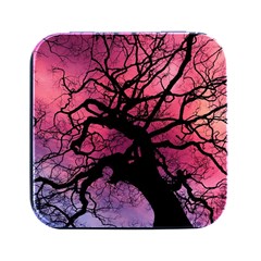 Trees Silhouette Sky Clouds Sunset Square Metal Box (black)