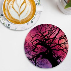 Trees Silhouette Sky Clouds Sunset Uv Print Round Tile Coaster by Bangk1t