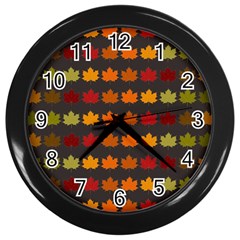 Autumn Fall Leaves Season Background Glitter Art Wall Clock (black) by Bangk1t