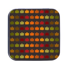 Autumn Fall Leaves Season Background Glitter Art Square Metal Box (black)