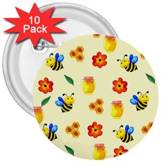 Seamless Background Honey Bee Wallpaper Texture 3  Buttons (10 Pack)  by Bangk1t