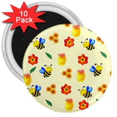 Seamless Background Honey Bee Wallpaper Texture 3  Magnets (10 Pack)  by Bangk1t