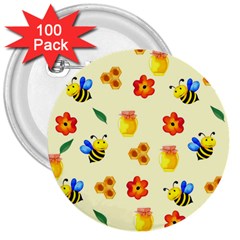 Seamless Background Honey Bee Wallpaper Texture 3  Buttons (100 Pack)  by Bangk1t