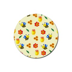 Seamless Background Honey Bee Wallpaper Texture Rubber Round Coaster (4 Pack) by Bangk1t