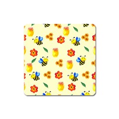 Seamless Background Honey Bee Wallpaper Texture Square Magnet by Bangk1t