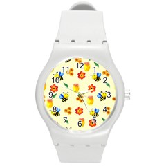 Seamless Background Honey Bee Wallpaper Texture Round Plastic Sport Watch (m) by Bangk1t