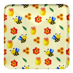 Seamless Background Honey Bee Wallpaper Texture Square Glass Fridge Magnet (4 Pack) by Bangk1t