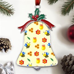 Seamless Background Honey Bee Wallpaper Texture Metal Holly Leaf Bell Ornament