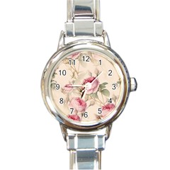 Roses Plants Vintage Retro Flowers Pattern Round Italian Charm Watch by Bangk1t