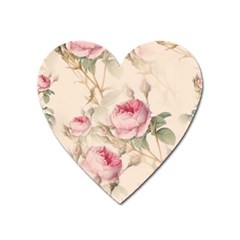 Roses Plants Vintage Retro Flowers Pattern Heart Magnet by Bangk1t