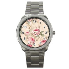 Roses Plants Vintage Retro Flowers Pattern Sport Metal Watch by Bangk1t