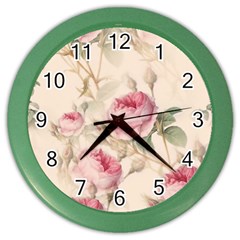 Roses Plants Vintage Retro Flowers Pattern Color Wall Clock by Bangk1t