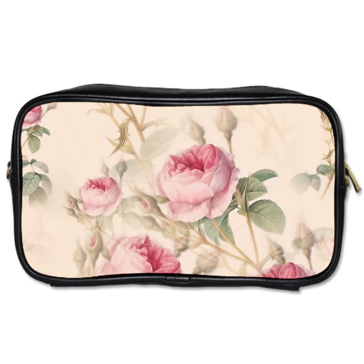 Roses Plants Vintage Retro Flowers Pattern Toiletries Bag (Two Sides)