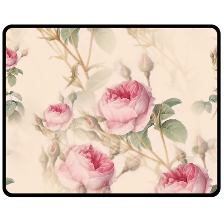 Roses Plants Vintage Retro Flowers Pattern Fleece Blanket (Medium)