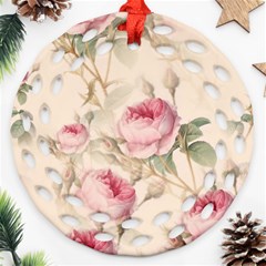 Roses Plants Vintage Retro Flowers Pattern Ornament (round Filigree)