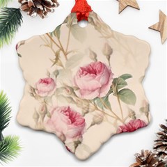 Roses Plants Vintage Retro Flowers Pattern Snowflake Ornament (two Sides)