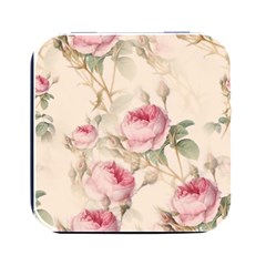 Roses Plants Vintage Retro Flowers Pattern Square Metal Box (black) by Bangk1t