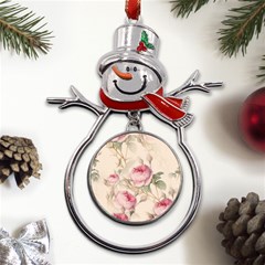 Roses Plants Vintage Retro Flowers Pattern Metal Snowman Ornament