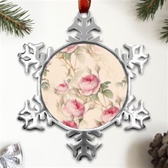 Roses Plants Vintage Retro Flowers Pattern Metal Small Snowflake Ornament