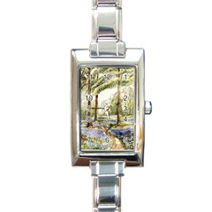 Trees Park Watercolor Lavender Flowers Foliage Rectangle Italian Charm Watch by Bangk1t