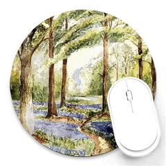 Trees Park Watercolor Lavender Flowers Foliage Round Mousepad by Bangk1t