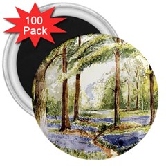 Trees Park Watercolor Lavender Flowers Foliage 3  Magnets (100 Pack) by Bangk1t