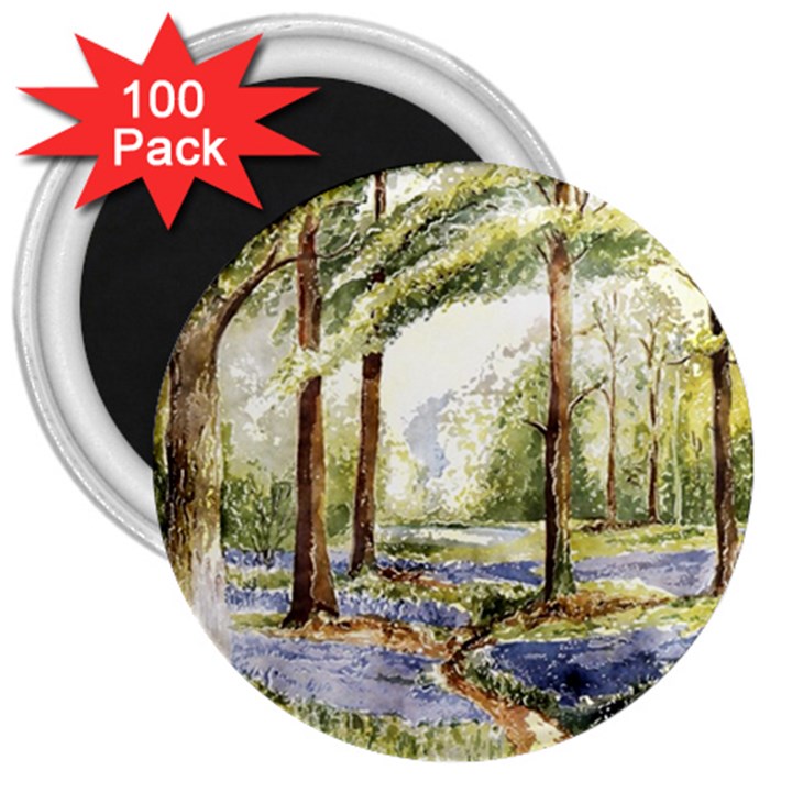 Trees Park Watercolor Lavender Flowers Foliage 3  Magnets (100 pack)