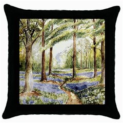 Trees Park Watercolor Lavender Flowers Foliage Throw Pillow Case (black) by Bangk1t