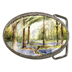 Trees Park Watercolor Lavender Flowers Foliage Belt Buckles by Bangk1t