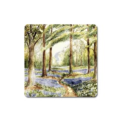 Trees Park Watercolor Lavender Flowers Foliage Square Magnet by Bangk1t