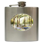 Trees Park Watercolor Lavender Flowers Foliage Hip Flask (6 oz) Front