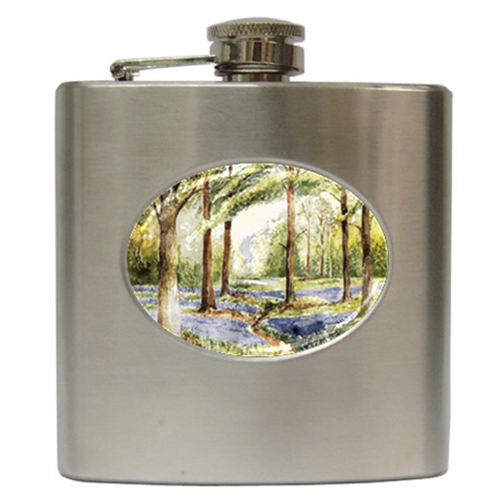 Trees Park Watercolor Lavender Flowers Foliage Hip Flask (6 oz)