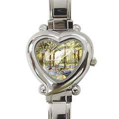 Trees Park Watercolor Lavender Flowers Foliage Heart Italian Charm Watch by Bangk1t