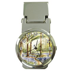 Trees Park Watercolor Lavender Flowers Foliage Money Clip Watches by Bangk1t