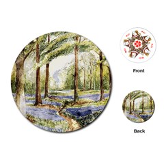 Trees Park Watercolor Lavender Flowers Foliage Playing Cards Single Design (round) by Bangk1t